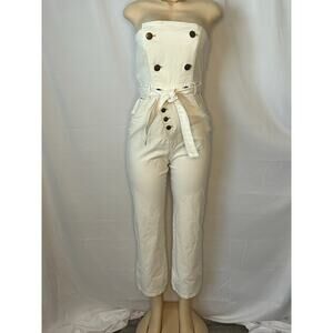 Marissa Webb White Strapless Jumpsuit Belted Button Front Sz 6
Minimalist chic